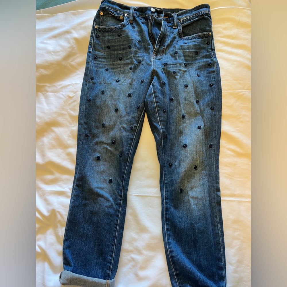 Madewell high-rise slim boy jean with flower and bead embroidery